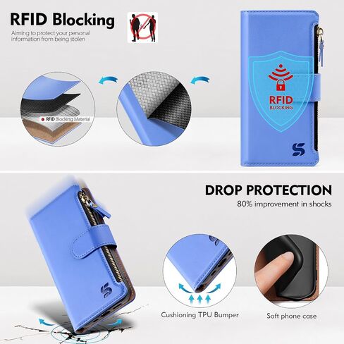 Shieldtop Compatible with Samsung Galaxy S24 FE 5G Wallet Case with Card Holder,Women Men RFID Blocking PU Leather Phone Case Flip Protective Cover Wrist Strap Zipper Credit Card Slots,Wine Red in Kuwait