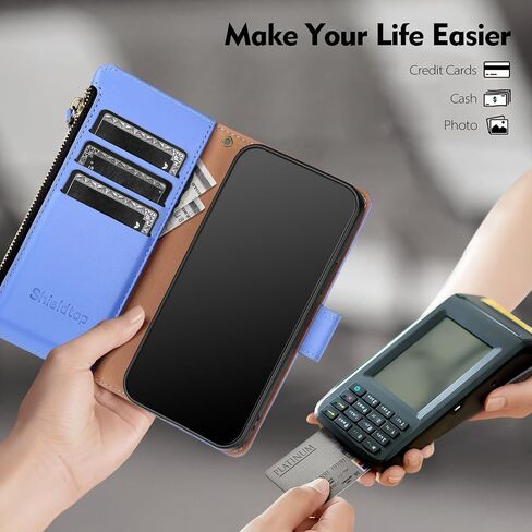 Shieldtop Compatible with Samsung Galaxy S24 FE 5G Wallet Case with Card Holder,Women Men RFID Blocking PU Leather Phone Case Flip Protective Cover Wrist Strap Zipper Credit Card Slots,Wine Red in Kuwait