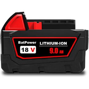 BatPower 2Pack 48-11-1880 18V 9.0AH High Capacity Battery Replacement for Milwaukee 18V Lithium XC Battery M18 8.0Ah 144Wh 6.0Ah 108Wh 5.0Ah 90Wh
