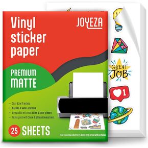 JOYEZA Premium Printable Vinyl Sticker Paper for Inkjet Printer - 40 Sheets Matte White Waterproof, Dries Quickly Vivid Colors, Holds Ink well- Tear Resistant - Inkjet & Laser Printer