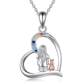 YFN Cat Necklace Sterling Silver Jewelry for Women Girls, Teen Girls Cat Jewelry Gifts for Cat Lovers