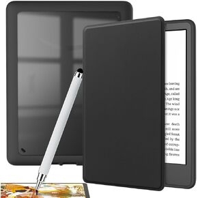 1* Case for 6.8" Inch Kindle Paperwhite+1* Stylus Pen-PU Leather Clear Back Smart Cover with Sleep/Wake Function for Kindle Paperwhite 11th and Signature Edition 2021 Generation (-Black)