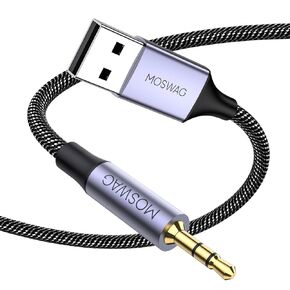 MOSWAG USB to 2.5mm TRS Audio Adapter, Nylon Braided Headphone Extension Cords for Windows, Linux, Android, PC, Laptop, Headphones