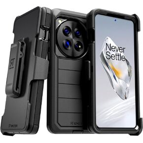for OnePlus 12 (2024) Case with Belt Clip Holster & Kickstand, Protective Dual-Layer Shockproof Phone Case for OnePlus 12 - Black