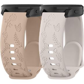 2 Pack Rose Floral Butterfly Engraved Bands for Garmin Vivoactive 5/3/3 Music/Venu/Venu 2 Plus/sq/sq 2/Forerunner 245/645/55 Silicone Elegant Replacement Women Wristbands for Garmin Vivomove HR