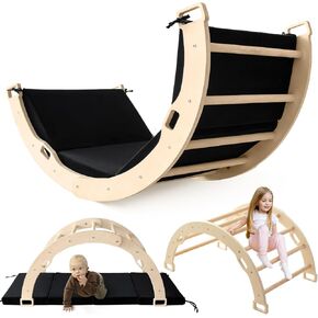 Kids Climber Arch Rocker with Cushion Pad Black, Montessori Climber Indoor Climbing Toys for Kids, Arch Climber Wooden Indoor Playground for Climbing Large Arch Climbing with Cushion in Saudi Arabia