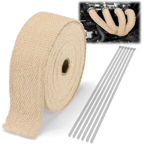 Titanium Exhaust Pipe Insulation Thermal Heat Wrap 2" x 50' Motorcycle Header Protection Fiberglass Heat Shield 6X Stainless Ties