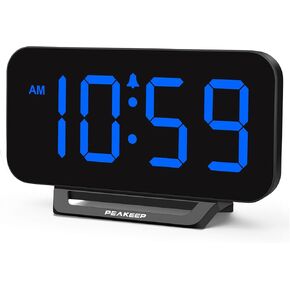 Peakeep Small Digital Alarm Clock for Bedrooms, Loud for Heavy Sleepers Adults, Dimmable Plug in Electric Large Numbers Clock Battery Backup, Slim Clock for Table Office Modern Living Room (BB)