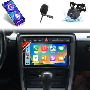 EKAT 2+64G for Audi A4 S4 RS4 2002 2003-2008 Car Radio with Wireless Carplay and Android Auto - 9 Inch Touchscreen Radio with EQ DSP, GPS, WiFi, FM/RDS + AHD Rear View Camera, MIC