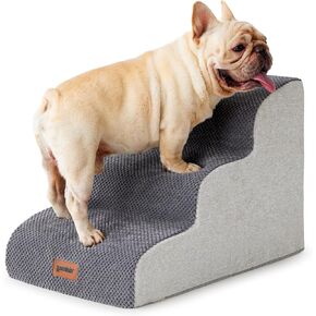 Dog Stairs for Small Dogs - Pet Stairs for Couch and Bed, 35D Foam Dog Steps with Non-Slip Bottom Dog Ramp Grey, 3 Steps