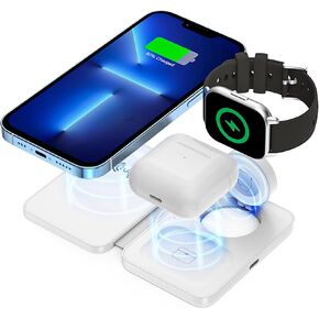 3 in 1 Wireless Charging Station Wireless Charger with Foldable Magnetic Induction Wireless Charging for Mobile Phones That Support for iPhone for Samsung for Huawei for iWatch for Airpods in Kuwait