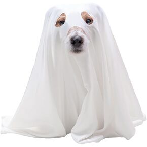 Halloween Dog Costumes 47.3×30.7 Inches Halloween White Ghost Dog Clothes for Dogs Cats Ghost Cosplay Clothes Cute Party Cape for Halloween Cosplay Party