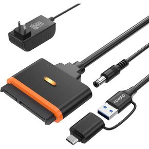 FEMORO SATA to USB Adapter with Power Supply, USB C 3.0 Hard Drive Converter External Reader for 3.5'' HDD 2.5'' SSD, SATA III Support UASP Compatible with Seagate WD Toshiba and More