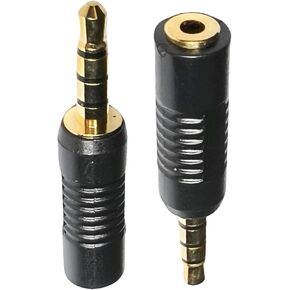 CESS 3.5mm TRRS Male Plug to 2.5mm TRRS Female Adapter, 4 Pole, Gold-Plated Connectors, Black Plastic Housing, 2 Pack