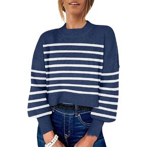 ANRABESS Women Crewneck Cropped Sweater Batwing Sleeve 2023 Fall Oversized Side Slit Ribbed Knit Pullover Sweater Top