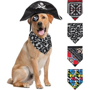 Dog Halloween Costume Pirate Dog Costume Pet Pirate Hat with Blindfold Bandanas Halloween Dog Cat Costumes Accessories 6 Pcs