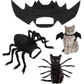 1 Piece Pet Spider Costume and 1 Piece Pet Cat Bat Halloween Cosplay Costumes Cute Halloween Pet Dress up Costumes Outfit for Kitten Puppy Cat