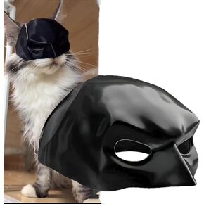 AZA Cat Halloween Apparel Bat Mask Superhero Cosplay Costume Dog Cap Funny Cat Hat for Pets Accessories Pet Boy for Small Cat (L,Black)