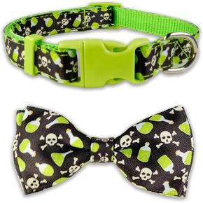 Halloween Dog Collar with Bow tie, Skull and Poison Bottle Holiday Pet Collar for Small Medium Large Dog Puppies
