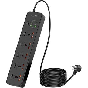 Power Strip with Individual Switches USB C, 5 AC Outlets and 2 USB and 4 USB C Ports, 6 Ft Universal Flat Plug Extension Cord for Home Office,Travel Plug Multiple Outlets Extender,Max 3250W,Powerstrip