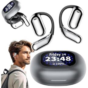 Intelligent Touch Screen Open Bluetooth Earphones, True Wireless Open Ear Earbuds Bluetooth 5.4, xp2 Earbuds,Full Color Smart Screen Digital Display,for Running,Workout (Grey)
