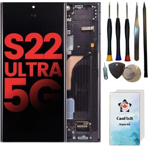 CanFixIt Screen Replacement for Samsung Galaxy S22 Ultra Glass OLED Screen (NOT LCD) Display Touch Digitizer LCD Assembly with Frame and Free Repair Tools Kits S908U S908W - Black
