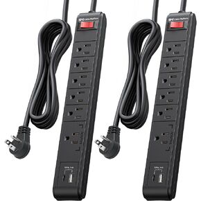[ETL Listed] Cable Matters 2-Pack 6-Outlet Surge Protector Power Strip with USB C and USB Ports, 8 ft Extension Cord, Surge Protector with USB C and USB in Black