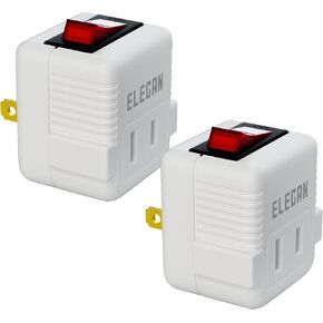 Elecan 2 Prong Outlet Extender with On/Off Switch (5 Pack), Power Switch Outlet Adapter Wall Tap, Energy Efficient Adapter for Small Appliances, Space-Saving Design, Travel Essentials,ETL Listed,White