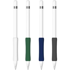 4 Pack Silicone Grip Compatible with Apple Pencil 1st Generation Ergonomic iPencil Grip Holder Comfortable Writing & Precise Control (White/Blue/Gray/Black)