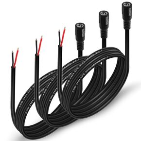 3PCS 18AWG DC Power Pigtail Cable 3.3FT DC5521 Female Barrel Plug Supply Repair Wire Male Connectors to Open Wire for CCTV Surveillance Camera LED Light Bar