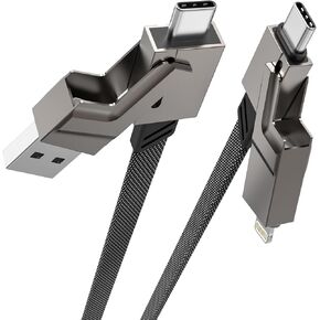 4 in 1 USB to Lightning and USB-C Cable Combo 60W - Fast Multi Charging Cable with Lightning/Type C/USB A, Data Sync Flat Nylon USB C to Lightning Cable for iPhone15 14 iPad Samsung MacBook, 3Ft