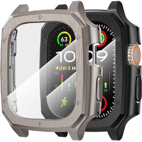 Suoman 2-Pack for Apple Watch Ultra 2 49MM /Ultra 49MM Case,[ Dazzling Cool Armor ] [Upgraded Version] Hard PC Bumper Tempered Glass Screen Protector Cover Case for iWatch Ultra 2/Ultra 49MM