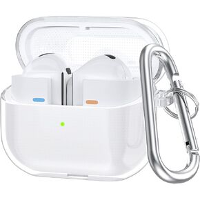 جراب KOREDA متوافق مع هاتف Samsung Galaxy Buds 3 Pro وGalaxy Buds 3 (2024)، غطاء واقٍ ناعم وشفاف من مادة TPU الشفاف المقاوم للصدمات مصمم بسلسلة مفاتيح للنساء والرجال (شفاف)