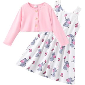 PATPAT Baby Girls Dress and Cardigan Sets 2 PCS Infant Girl Floral Print Sleeveless Dress and Long Sleeve Cardigan Set