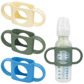 4 Pack Bottle Handles Compatible with Dr Brown Narrow Baby Bottles and Wide-Neck Bottles Non-Slip Easy Grip Handles - BPA-Free Food Grade Silicone Dishwasher Safe - Milk White, Green, Pink, Blue