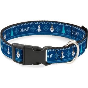 Buckle-Down Plastic Clip Collar - Olaf/Snowflakes Stitch Blues/White - 1" Wide - Fits 11-17" Neck - Medium