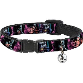 Buckle Down Batman Batgirl & Joker.., Breakaway Cat Collar with Bell, Plastic Clip, Easy Adjustable, 8.5 to 12"-0.5" Wide