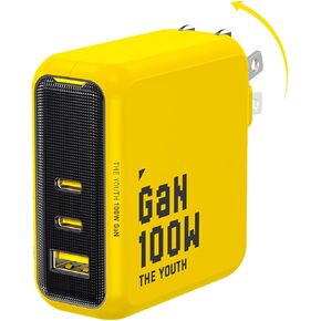 شاحن حائط AOHI Youth 100W Gan+ USB C، شاحن سريع للكمبيوتر المحمول 3 منافذ من النوع C PPS PD لجهاز MacBook Pro/Air، iPad Pro، iPhone 16 Pro Max/15، Galaxy S24/Note، Pixel، Steam Deck، أصفر