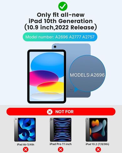 حافظة لجهاز iPad الجيل العاشر مع لوحة مفاتيح (10.9 بوصة، 2022)، 11 لونًا خلفيًا، قابلة للدوران 360 درجة، رفيعة وخفيفة لجهاز iPad الجيل العاشر 10.9، أسود فلكي in Kuwait