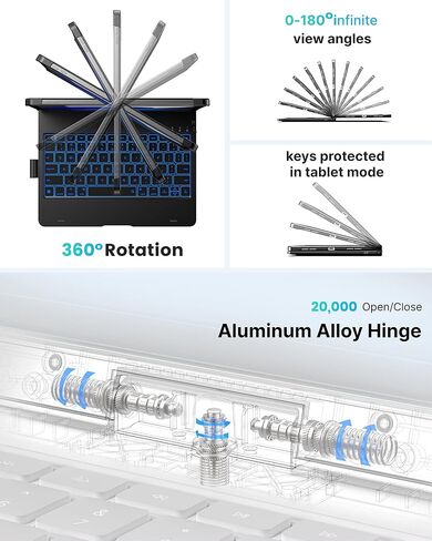 حافظة لجهاز iPad الجيل العاشر مع لوحة مفاتيح (10.9 بوصة، 2022)، 11 لونًا خلفيًا، قابلة للدوران 360 درجة، رفيعة وخفيفة لجهاز iPad الجيل العاشر 10.9، أسود فلكي in Kuwait