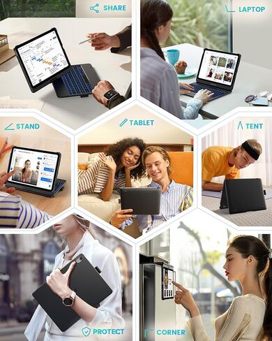 حافظة لجهاز iPad الجيل العاشر مع لوحة مفاتيح (10.9 بوصة، 2022)، 11 لونًا خلفيًا، قابلة للدوران 360 درجة، رفيعة وخفيفة لجهاز iPad الجيل العاشر 10.9، أسود فلكي in Kuwait