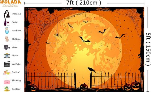 WOLADA Halloween Backdrop Halloween Party Backdrop Halloween Moon Backdrop Halloween Photo Backdrop Trunk or Treat Car Decorations 7x5FT 12596 in Saudi Arabia