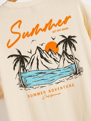 SOLY HUX Men's Graphic Tees Short Sleeve T Shirts Letter Print Summer Casual Tee Top Black Tropical Graphic L in Saudi Arabia