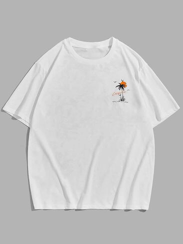 SOLY HUX Men's Graphic Tees Short Sleeve T Shirts Letter Print Summer Casual Tee Top Black Tropical Graphic L in Saudi Arabia