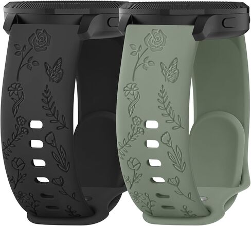 2 Pack Rose Floral Butterfly Engraved Bands for Garmin Vivoactive 5/3/3 Music/Venu/Venu 2 Plus/sq/sq 2/Forerunner 245/645/55 Silicone Elegant Replacement Women Wristbands for Garmin Vivomove HR in Kuwait