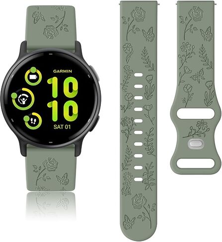 2 Pack Rose Floral Butterfly Engraved Bands for Garmin Vivoactive 5/3/3 Music/Venu/Venu 2 Plus/sq/sq 2/Forerunner 245/645/55 Silicone Elegant Replacement Women Wristbands for Garmin Vivomove HR in Kuwait
