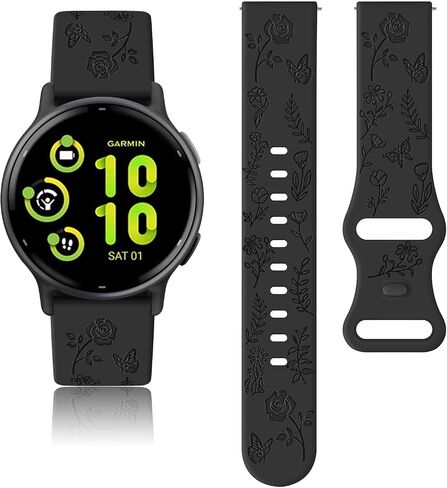2 Pack Rose Floral Butterfly Engraved Bands for Garmin Vivoactive 5/3/3 Music/Venu/Venu 2 Plus/sq/sq 2/Forerunner 245/645/55 Silicone Elegant Replacement Women Wristbands for Garmin Vivomove HR in Kuwait