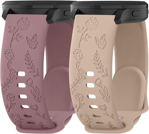 2 Pack Rose Floral Butterfly Engraved Bands for Garmin Vivoactive 5/3/3 Music/Venu/Venu 2 Plus/sq/sq 2/Forerunner 245/645/55 Silicone Elegant Replacement Women Wristbands for Garmin Vivomove HR in Kuwait