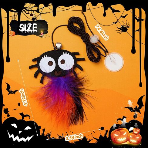 4 Pcs Halloween Cat Toy Hanging Door Interactive Halloween Cat Feather Toys with 74.8 Inch Long Elastic Rope Retractable Kitten Toys with Bell for Halloween Indoor Cats Kitten, 4 Styles in Saudi Arabia