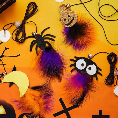 4 Pcs Halloween Cat Toy Hanging Door Interactive Halloween Cat Feather Toys with 74.8 Inch Long Elastic Rope Retractable Kitten Toys with Bell for Halloween Indoor Cats Kitten, 4 Styles in Saudi Arabia